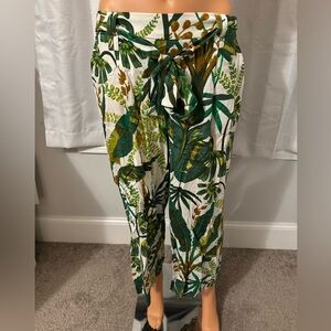 Pretty Joie size 2 white green print belted wide leg cropped pants women new